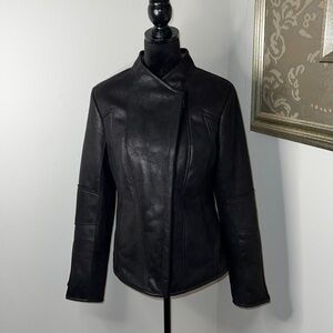 CACHE Moto jacket bomber faux leather faux fur‎ lined Sz M